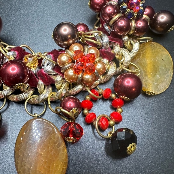 Festive Holiday Statement Coord Set Chunky Heavy Aurora Borealis Ribbon Burgundy - Picture 15 of 16